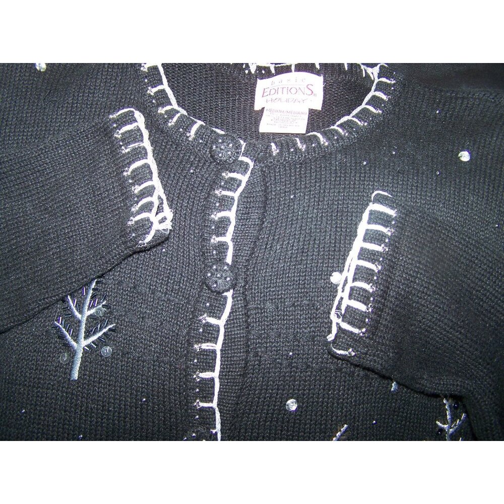 Vintage Sweater Basic Editions Holiday Silver Tre… - image 4